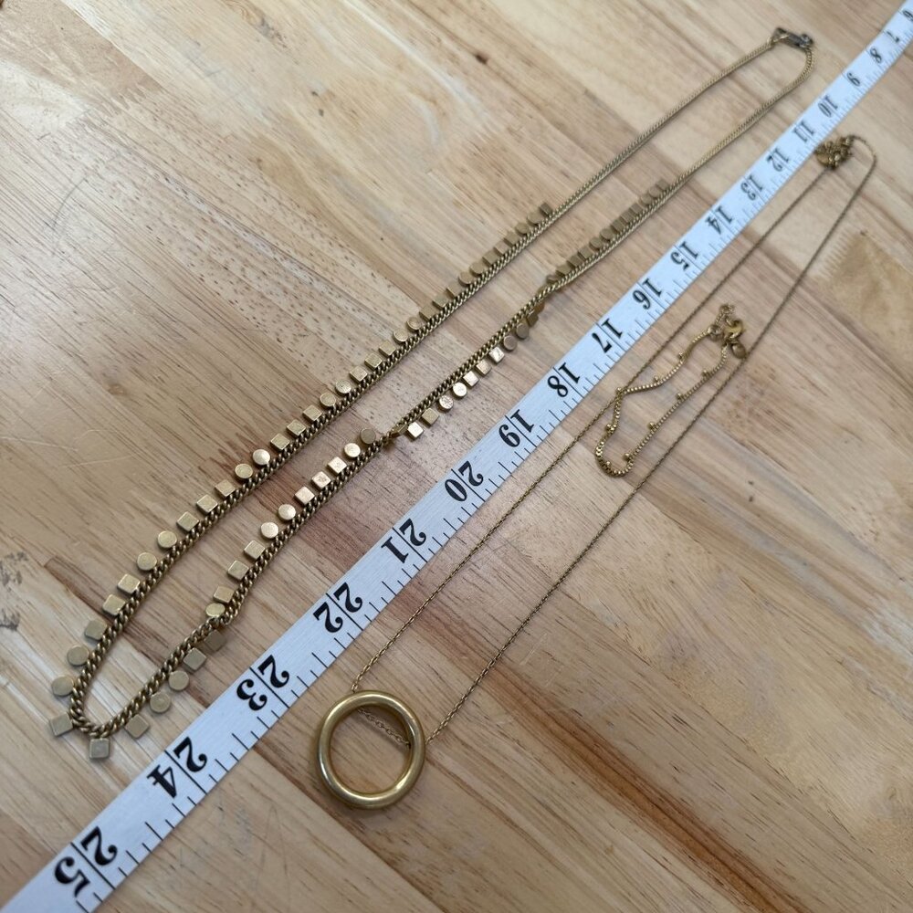 Madewell Two Gold-Tone Necklaces Long and One Bracelet With Circular Pendant - Picture 3 of 6